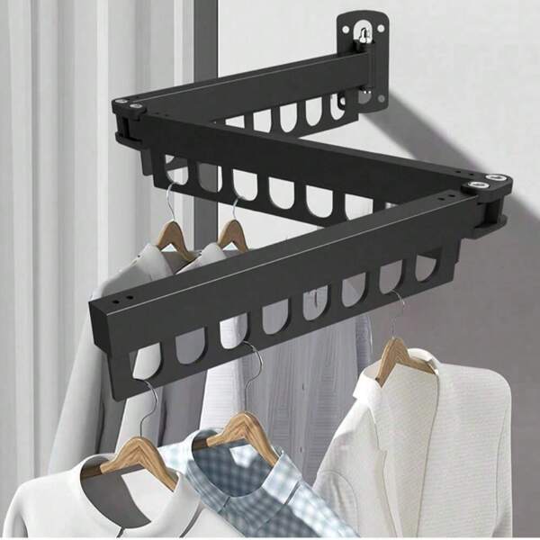 1pc Stainless Steel Collapsible Clothes Hanger - Polished Finish, Wall-Mounted Hidden Design, Suitable For Balcony And Indoor Use