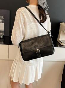 Bolso hobo con solapa con decoración de hebilla para adolescentes, niñas, mujeres, estudiantes universitarios, novatos y trabajadores de cuello blanco, perfecto para la oficina, el trabajo, los negocios, el mejor bolso de trabajo para mujeres