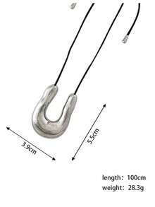 1 件时尚奢华 U 型吊坠黑色皮革表带 18K 金防水简约百搭女士项链