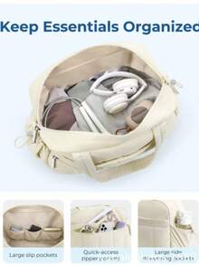 时尚防水旅行手提包、健身包、周末旅行包、女士背包、学习用品包 - 米色 - 查看 5