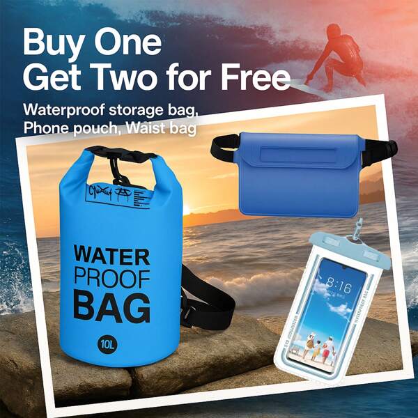 Three Combination Waterproof Mobile Phone Bag Waterproof Waist Bag Waterproof Bag Outdoor Waterproof Bag Beach Rest Swimsuit Storage Bag Stream Rafting Bag Swimming Waterproof Bucket Bag, Beach Essentials, Beach Accessories, Pool Float
