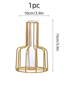 1pc Plain Flower Vase, Gold Iron Modern Vase, With Glass Tube, For Living Room Home Decor,Home Decor,Flower Vase,Centerpiece,Table Decor Rama Decoration