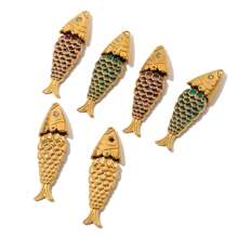 1 Piece 304 Stainless Steel Small Fish Dry Movable Pendant Earrings, 18K Gold Plating, Women's Daily Party Wear DIY Jewellery Accessories Fashion Pendant