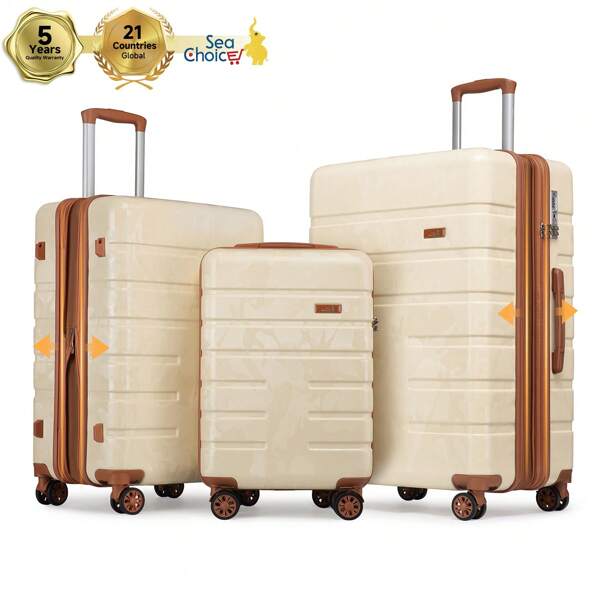 Sea Choice Set Valise 3 de Voyage Extensible Rigide PC Trolley Set de Valises Camouflage Serrure TSA Rulettes 360° Poignée Télescopique M/L/XL