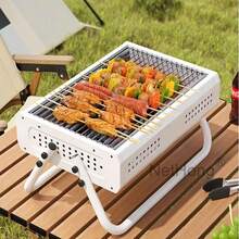 NetHong Compact Folding Portable BBQ Grill With Adjustable Heat – Ideal For Camping & Backyard Cooking - White - View 2