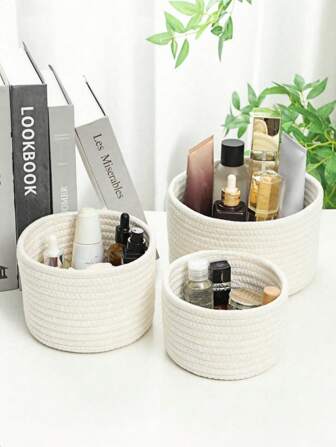 1/3 stuks effen gekleurde opbergmand voor op het bureau, gevlochten manden voor het organiseren, handgevlochten ronde opbergmand van draad, decoratieve opbergmand voor op het bureau, schattige mini-mandjes voor cosmetica, diversen, kantoorbenodigdheden, opbergbak voor in de badkamer (3 stuks = S + M + L) Kerstmis als cadeau voor de feestdagen, voor de start van het schooljaar, opbergruimte