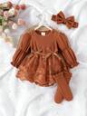 1 pieza Conjunto de ranaper con encaje elegante, diadema y calcetines para bebé niña, para otoño/invierno