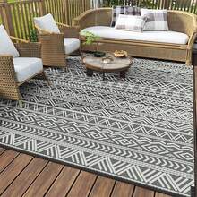 6ft X 9ft Waterproof Outdoor Rug - Durable Foldable Patio Carpet, Suitable For RV, Deck, Balcony, Backyard, Picnic, Porch, Camping, Beach, Grey & White - Gray - View 1