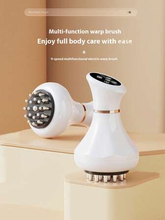 无线手持电动刮痧仪，全身适用电疗经络刷，符合人体工学设计，USB充电，9档强度可调，带加热底座，适用于腿部、腹部、颈肩按摩，帮助放松肌肉，是家庭使用的理想礼物，也是理想的节日礼品。