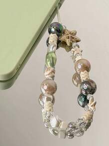 1 pieza Cordón único para teléfono hecho a mano con perlas, conchas y estrellas de mar, accesorio DIY para primavera/verano, correa para cámara CCD (las cuentas pueden ser aleatorias)