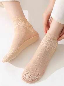 Women's Transparent Lace Socks Floral Invisible Summer Socks Breathable Lady Girl Thin Short Socks For Women Low Cut Boat Sox