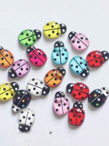 30pcs Lady Bug Garden Decor, Landscape Figurines For Succulent Pot, Wooden Craft Insect DIY Accessories,Cartoon Simulation Beetle Shaped Mixed Resin Patch