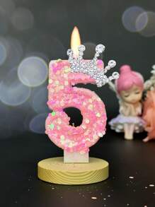 1pc Pink Crown C Hildren's Birthday Candles, 0-9 Number Candle For Cake Topper, Handcraft Glitter Candle For Party Supplies, Crown Theme Pink Glitter Creative Number 0-9 Candles For Princess Female Party Birthday Wedding Anniversary Celebration Supplies Gifts Graduation