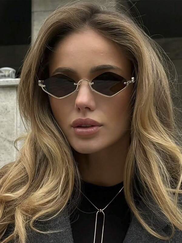 1pc Diamond Shaped Half Frame Small Frame Fashionable Glasses For Women, Exquisite And High-End, Suitable For Wearing During Summer And Beach Vacations Geometric Shape Shades