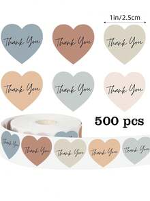 500 张/卷各种心形“谢谢”贴纸、1 英寸 PVC 礼品卡、婚礼和节日礼物信封标签、装饰性 DIY 密封贴纸、学校用品、返校 - 彩色 - 查看 7