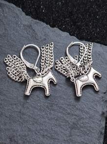 1 par de pendientes con aros y dijes de poni bonitos para mujeres, parejas, nueva moda, vintage, punk, con cadena, borla, geometría, hechos a mano, regalos de joyería para fiestas, previene alergias