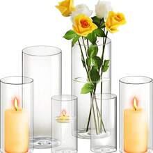 24 件/套透明圆柱玻璃花瓶，适用于中心装饰、现代浮动烛台、婚礼餐桌装饰用的飓风烛台 - 無色 - 查看 3