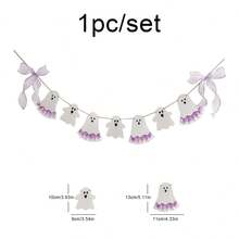 Halloween Cute Ghost Wearing Dress Party Decoration Banner, Bow Flag Garland - Multicolor - View 12
