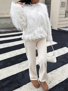 DEEKA Autumn/Winter New Fashionable Minimalist Faux Fur Long Sleeve Jacket Coat For Women - White - View 5