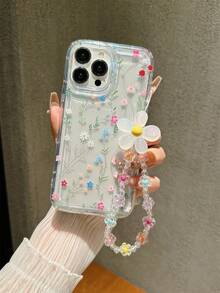 Flower Airbag Transparent Case With Lanyard Strap Compatible With IPhone 14, Minimalist Anti-Fall TPU Soft Case Compatible With IPhone 13 Pro Max/12/11 Waterproof Shockproof Scratch Resistant - Multicolor - View 2