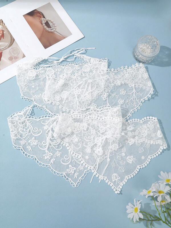 Women Bandana 1pc Solid Color French Lace Floral Triangle Scarf, Bohemian Style Headband, Countryside Atmosphere, Suitable For Outdoor Wear And Photo Taking, Hair Accessories Hair Accessories Fashion Head Wrap