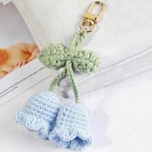 1 pièce Porte-clés en forme de cloche d'orchidée en crochet fait main, attache décorative, charm de sac à dos pour fille à la mode, pendentif de fleur mignon pour sac à dos/portefeuille, fournitures scolaires, cadeau pour enseignant, accessoires de rentrée scolaire, ornement floral au crochet, convenant pour le port en été