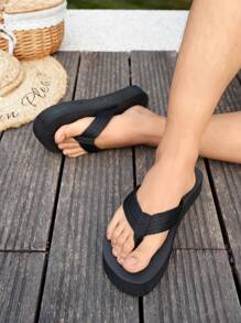 Sandales tongs à semelle épaisse pour hommes, tongs confortables avec bride noire, tongs à semelle épaisse pour hommes, sandales de plage décontractées pour l'extérieur