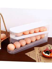 Transparent Egg Storage With Automatic Rolling Function, Double Layer Plastic Egg Holder - Side Sliding Organizing Rack - Transparent Kitchen Egg Storage Container Holds Approx. 14 Eggs