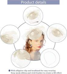 Ibeauti Fascinator Hats With Screentouch Lace Gloves Set Women Tea Party Cocktail Wedding Derby Headwear Short Gloves - 01 Beige-gloves - 查看 2