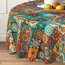 Boho Round Tablecloth 60 Inch, Bohemian Circle Table Cloth, Stain Resistance, Water Repellent And Wrinkle-Free, Colorful Tablecloth Decor For Home Kitchen Dining Party Patio Indoor And Outdoor Use - Black - View 2