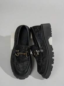 Vielseitige Damen Lässig Schleife Dekor Niedrig Absatz Easy-On Loafer, glänzendes Material retro elegant britischer Stil bequeme Plateausohle Flach Schuhe, schwarz, weicher PU Material britischer Stil Flach Lässig Pendelverkehr Flache Schuhe, Frühling-Herbst
