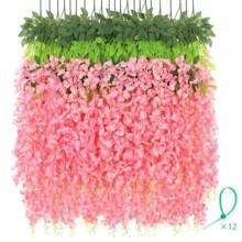 Artificial Wisteria Hanging Flowers Fake Wisteria Flower Garland Silk Vines Rattan Decor For Home Wedding Arch Wall Garden Greenery Bedroom Outdoor Office Party Decoration, Valentine Day, Gift Gifts Birthday Graduation,Garden Decor,Outdoor Plant,Gardening,Fake Flowers