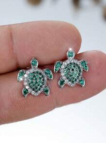 1 Pair Elegant Black And White Cubic Zirconia Turtle Stud Earrings Ocean Boho Beach Jewelry Cute Ear Studs Perfect For Party And Events Daily Wear Charm Gifts