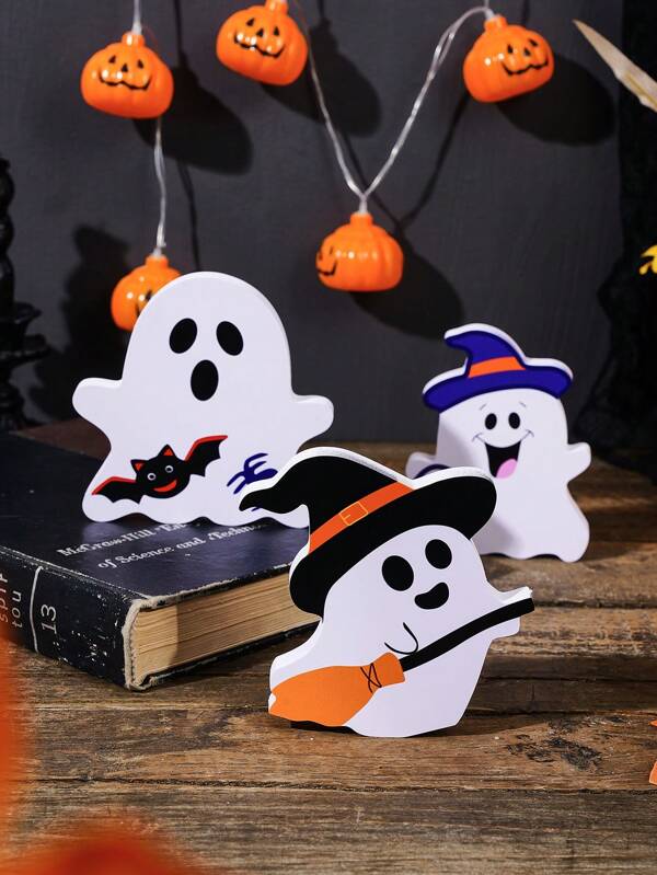 4 piezas de decoración de Halloween en forma de fantasma de espuma de poliestireno, accesorios decorativos para el hogar, decoración de escritorio fantasmal de espuma de poliestireno para exhibición de mercancías, escritorio de oficina, estantería, hogar, agrega un ambiente de Halloween