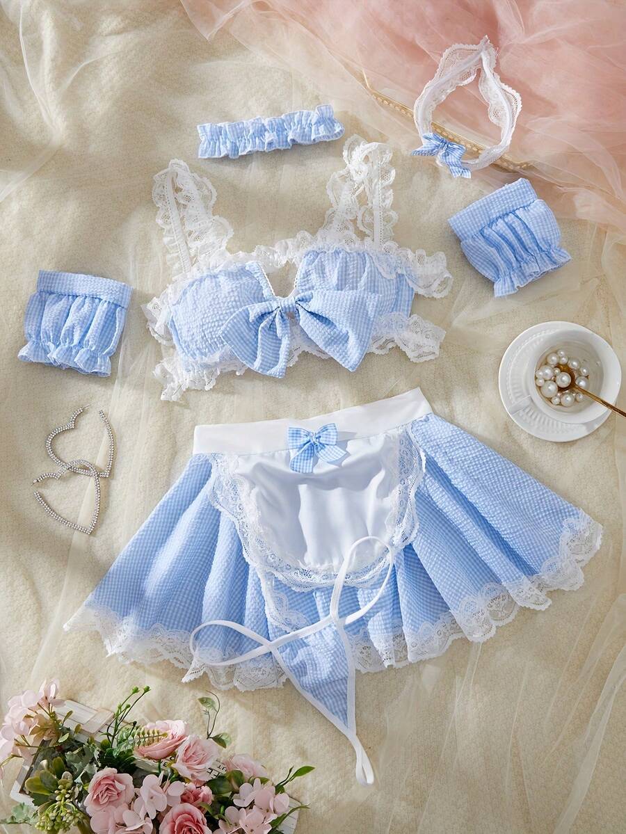 Sexy Underwear Set: Including Tops, Aprons, Headbands, Collars And Underwear, Sexy Skirts, High-End Erotic Underwear, Sexy - Màu xanh da trời - Xem 1