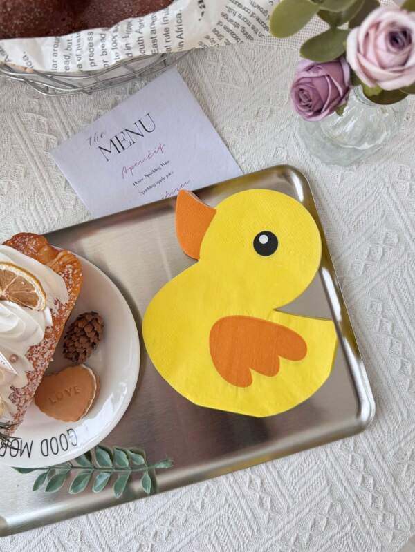 20pcs/Set Disposable Yellow Duck Shaped Colored Paper Napkins, Funny Party Birthday Decorative Novelty Napkins, Restaurant Dessert Shop Decor Placemats, Party Supplies, Made Of Virgin Wood Pulp