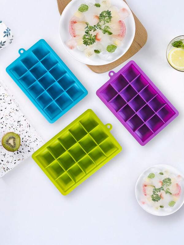 1pc Silicone Ice Cube Tray, 15 Cavity Square Ice Cube Maker Mold, Flexible Ice Cube Trays, Dishwasher Safe Container, Food Tray, Portable Ice Box, DIY Jelly Ice Balls