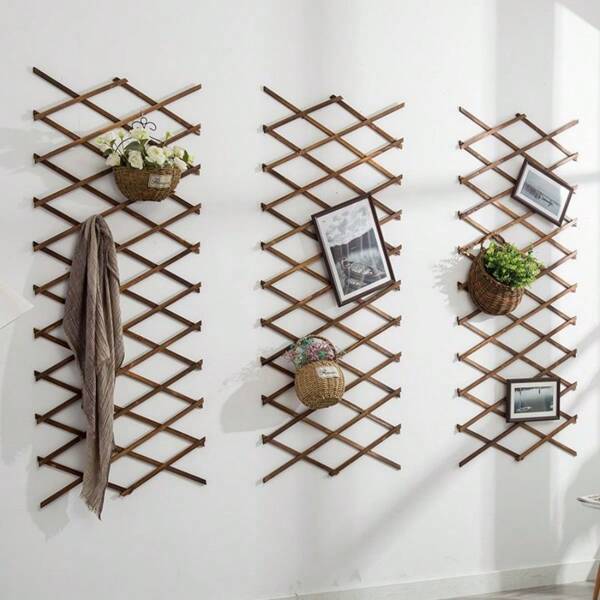 1pc Durable Expandable Wooden Garden Fence With Grid - Rust-Resistant Solid Wood Outdoor Decor, Ideal For Yard And Patio Decoration, Multipurpose Wooden Garden Fence Rust-Proof Wood Grid
