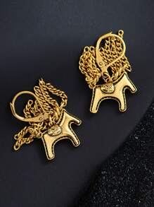 1 par de pendientes con aros y dijes de poni bonitos para mujeres, parejas, nueva moda, vintage, punk, con cadena, borla, geometría, hechos a mano, regalos de joyería para fiestas, previene alergias