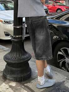Teen Boy Vintage Loose Washed Denim Shorts, Summer - 深灰色 - 查看 2