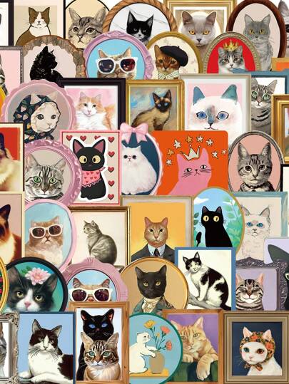 50pcs Cats Animal Vinyl Stickers - Colorful Cartoon Doodle Decals For Laptop, Suitcase, Guitar, Car & Computer - Reusable PVC Graffiti Stickers, Cute Stickers
