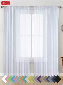 1pc Solid Color Light-Weight Voile Curtain, Modern Minimalist Polyester Sheer Curtain Panel For Bedroom, Living Room, Balcony Window Decor