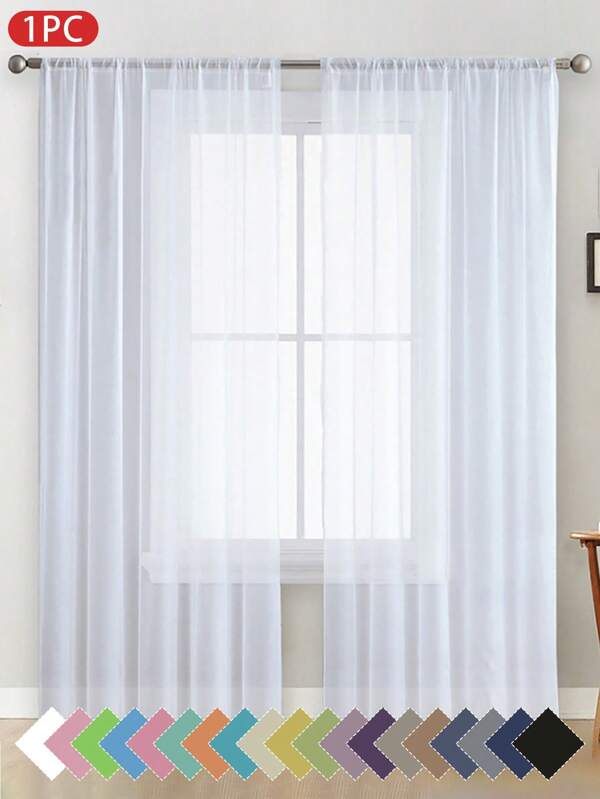 1 pieza de cortina transparente de voile de color liso y ligero, panel de cortina translúcida minimalista moderna de poliéster para decoración de dormitorio, sala de estar y balcón