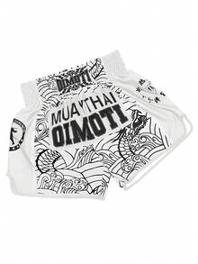 Pantalones cortos de Muay Thai con estampado, transpirables, cómodos, de moda y versátiles para hombre, para primavera/verano - Blanco - Ver 8