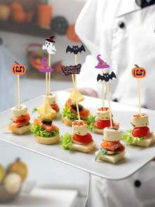 100pcs Halloween Toothpicks, Suitable For Appetizers, 4.7 Inch Natural Bamboo Cocktail Picks, Can Be Used For Cakes, Desserts, Fruits And Other Halloween Party Decorations - Multicolor - View 4