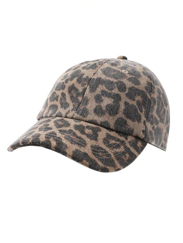 1 pieza Gorra de béisbol unisex con estampado de leopardo, gorra de visera ancha versátil y desgastada de moda, gorra casual y resistente al viento adecuada para uso diario