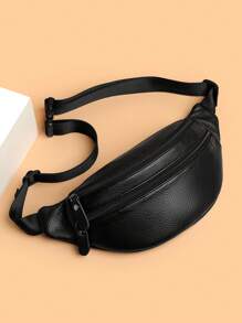 High Quality Plain Color Leather Waist Bag, Soft Sling Bag With Large Capacity For Men, Suitable For Cycling, Hiking, Business, Commuting 2000s Style Streetwear