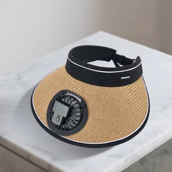 Women's Sun Hat With Built-In Fan Wide Brim Visor Cap For Outdoor Camping Rechargeable Cooling Fan Included
