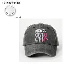 Never Give UP 字母緞帶標誌乳癌意識帽子，刺繡可調節棒球帽，附 1 個帽子掛鉤 - 彩色 - 查看 15