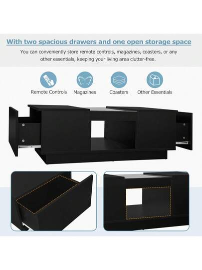 Coffee Tafel Drawers, Open Compartment, LED Lighting, Functionality view 7